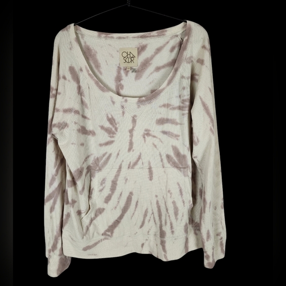 Chaser ribbed knit purple and white tie dye pullover Size Small NEW - Picture 1 of 5